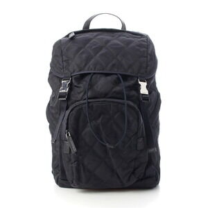 Prada quilted backpack triangle logo triangular plaque Navy Blue